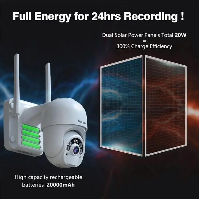 Alt view image 3 of 4 - SOLIOM 4G LTE Cellular Security Camera [24/7 Recording] with 20W Solar Panel, 20000mAh Battery,360° Pan Tilt,Spotlight Color Night Vision,2 Way Talk,PIR Motion Detect,No WiFi,IP66,SL800-4G US Ver.
