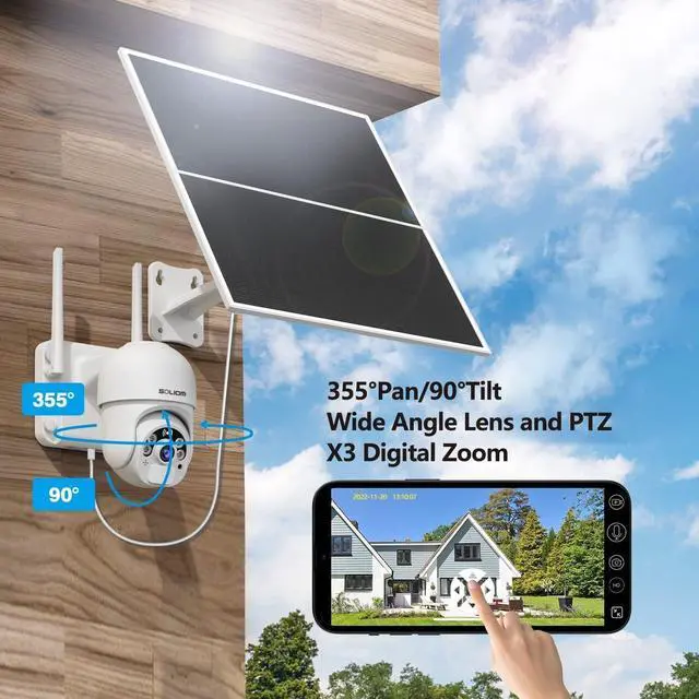 Alt view image 4 of 4 - SOLIOM 4G LTE Cellular Security Camera [24/7 Recording] with 20W Solar Panel, 20000mAh Battery,360° Pan Tilt,Spotlight Color Night Vision,2 Way Talk,PIR Motion Detect,No WiFi,IP66,SL800-4G US Ver.