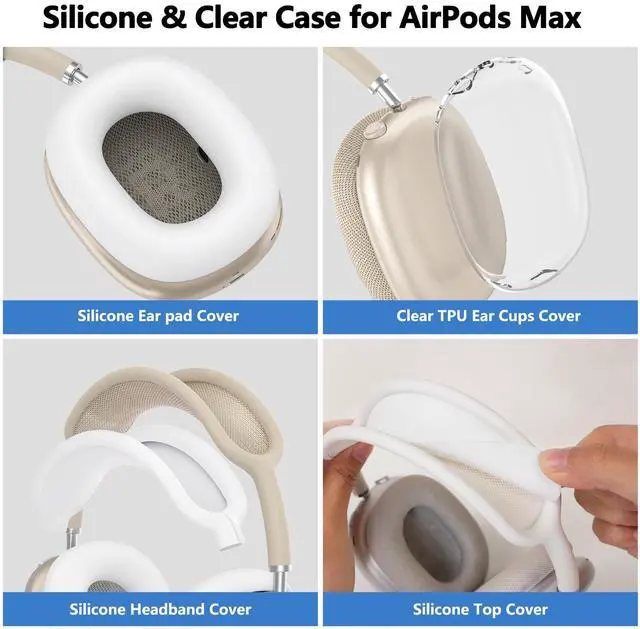 Alt view image 5 of 5 - Bling Case Cover for AirPods Max, [5 in 1] Silicone Clear Sparkling Soft TPU Earcup/Ear Pad Case/Headband Cover Glittering Rhinestones Stars Accessories for Apple AirPods Max New USB-C (2024), White