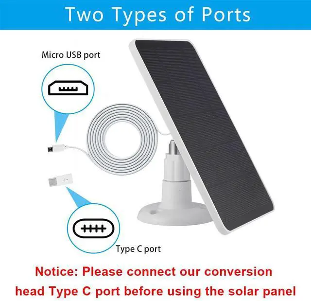 Alt view image 5 of 5 - 2 Pack Solar Panels Compatible with WYZE Battery Cam Pro, Solar Panels for Wireless Security Camera Outdoor 4W Type C Port, 10ft Micro USB Cable and Adjustable Mount, White