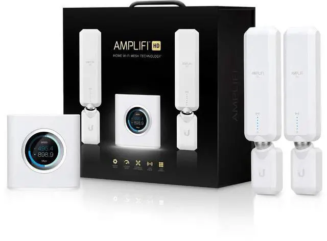 Main image of AmpliFi HD WiFi System by Ubiquiti Labs, Seamless Whole Home Wireless Internet Coverage, HD WiFi Router, 2 Mesh Points, 4 Gigabit Ethernet, 1 WAN Port, Ethernet Cable, Replaces Router & WiFi Extenders