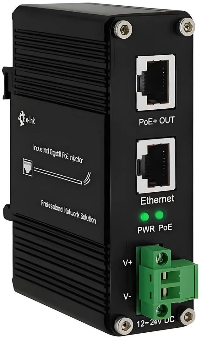 Main image of Industrial Gigabit Passive 24V PoE Injector Hardened PoE Adapter with 12-24V DC Input 24V PoE Output DIN- Rail /Wall Mount