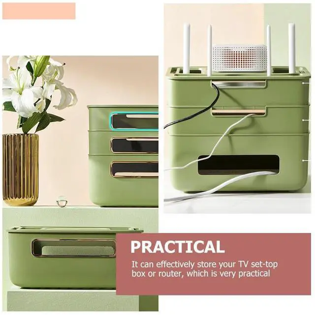 Alt view image 2 of 5 - LIFKOME Router Storage Box Plastic Wireless WiFi Router Rack Router Shelf Wall Mount Cable Management Hider Rack Cord Management Container Modem Router Cover Hider 40" D x 30" W x 30" H