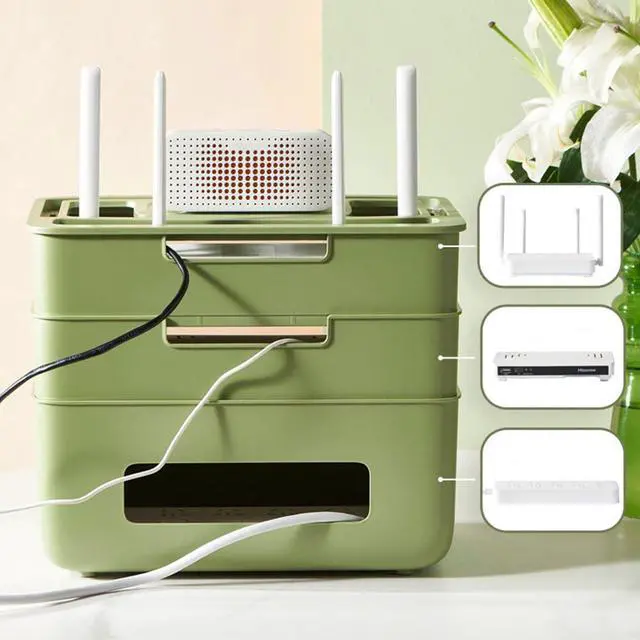 Alt view image 5 of 5 - LIFKOME Router Storage Box Plastic Wireless WiFi Router Rack Router Shelf Wall Mount Cable Management Hider Rack Cord Management Container Modem Router Cover Hider 40" D x 30" W x 30" H