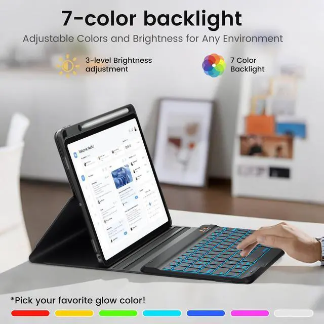 Alt view image 4 of 5 - BLUTLOTUS Keyboard Case for iPad Air 11-inch(M2 2024)/10.9-Inch Air 5th 4th Generation Case with Keyboard/Ipad Pro 11(4th/3rd/2nd/1st Gen)- 7 Backlit Detachable, Folio Cover with Pencil Holder (Black)