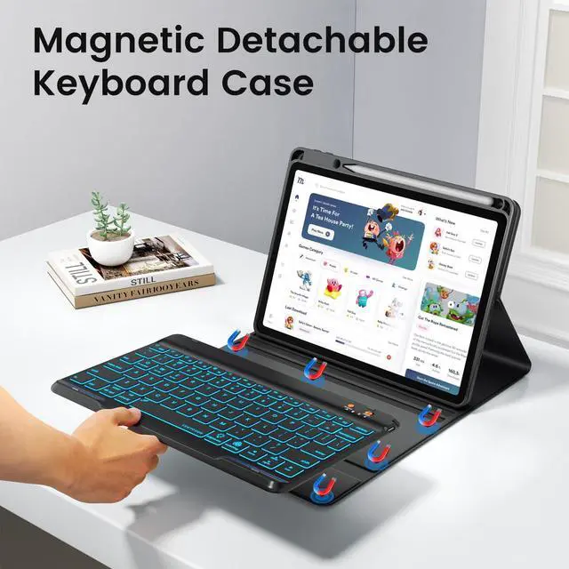 Alt view image 5 of 5 - BLUTLOTUS Keyboard Case for iPad Air 11-inch(M2 2024)/10.9-Inch Air 5th 4th Generation Case with Keyboard/Ipad Pro 11(4th/3rd/2nd/1st Gen)- 7 Backlit Detachable, Folio Cover with Pencil Holder (Black)