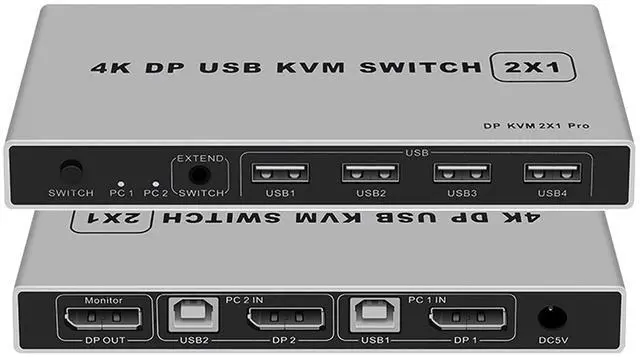 Main image of 2 Port Displayport KVM Switch 4K@60Hz, BolAAzuL Dual-Port Displayport DP 1.2 KVM Switcher 2X1 4KX2K@60Hz 2K(2560X1440)@144Hz Supports USB DP 2 in 1 Out