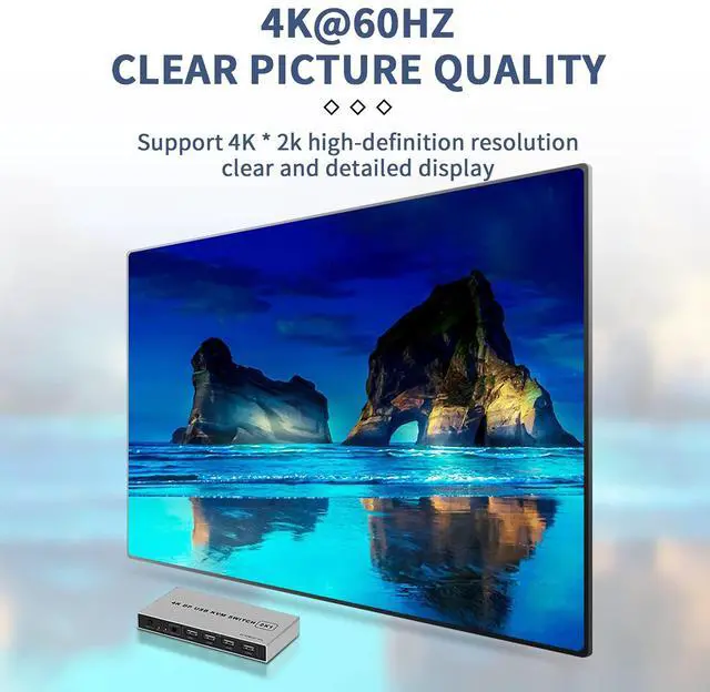 Alt view image 2 of 5 - 2 Port Displayport KVM Switch 4K@60Hz, BolAAzuL Dual-Port Displayport DP 1.2 KVM Switcher 2X1 4KX2K@60Hz 2K(2560X1440)@144Hz Supports USB DP 2 in 1 Out