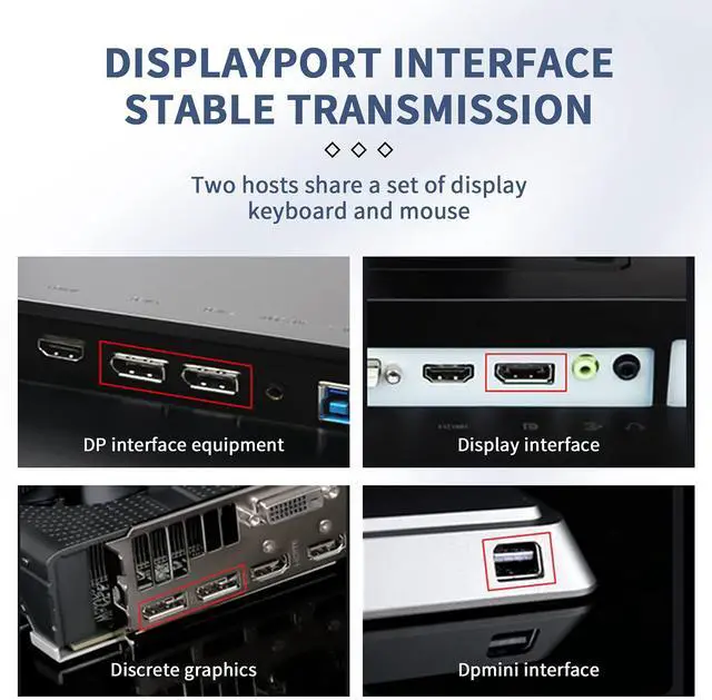 Alt view image 4 of 5 - 2 Port Displayport KVM Switch 4K@60Hz, BolAAzuL Dual-Port Displayport DP 1.2 KVM Switcher 2X1 4KX2K@60Hz 2K(2560X1440)@144Hz Supports USB DP 2 in 1 Out