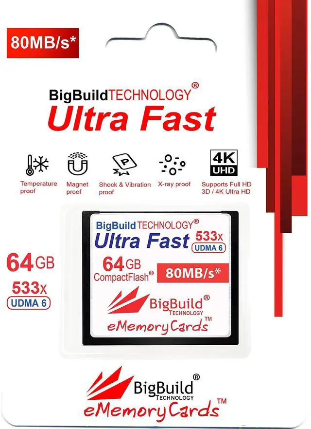 Alt view image 2 of 5 - eMemoryCards 64GB Ultra Fast 80MB/s CompactFlash Memory Card Compatible with Canon 10D/20D/30D/40D/50D/1D/1Ds/5D/5Ds/7D Mark I/II/III/IV, Nikon D, Olympus E, Sony Alpha, Leica S Cameras