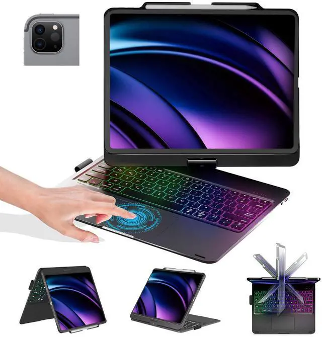 Main image of BABG Keyboard Case for iPad Air 13 inch(M3/M2)&iPad Pro 13, iPad Pro 12.9(6th/5th /4th/3rd Gen) Case with Keyboard,360° Rotatable,Toupad,Backlits,Pencil Charging-Black
