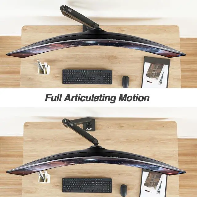 Alt view image 5 of 5 - AVLT Single 17"-49" Super Ultrawide Monitor Arm for Screens Up to 50 lbs, Premium Aluminum Desk Stand, Adjustable Pneumatic Height, Full Motion Swivel Tilt Rotation, USB 3.0 & AUX Ports, Black