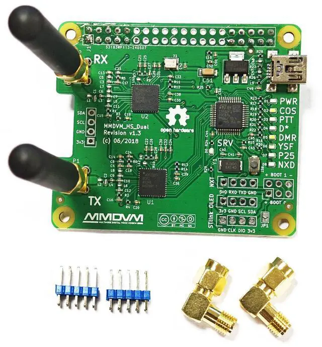 Main image of AURSINC MMDVM Duplex Hotspot Module Dual Hat V1.5.2 Support P25 DMR YSF NXDN DMR Slot 1 + Slot 2 for Raspberry Pi, Pi Zero with USB Port (Without OLED)