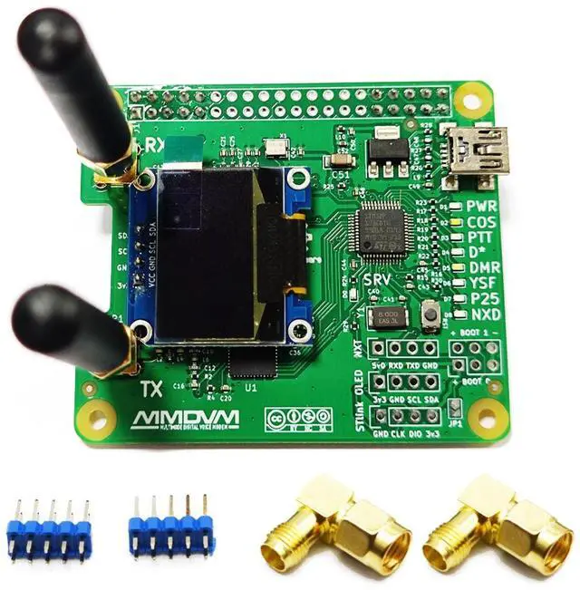 Main image of AURSINC MMDVM Duplex Hotspot Module Dual Hat V1.5.2 with 0.96 OLED Display Support P25 DMR YSF NXDN DMR Slot 1 + Slot 2 for R Pi 1, 2/2b, 3/3b/3b+, 4/4b, Pi Zero, Zero 2W with USB Port (with OLED)