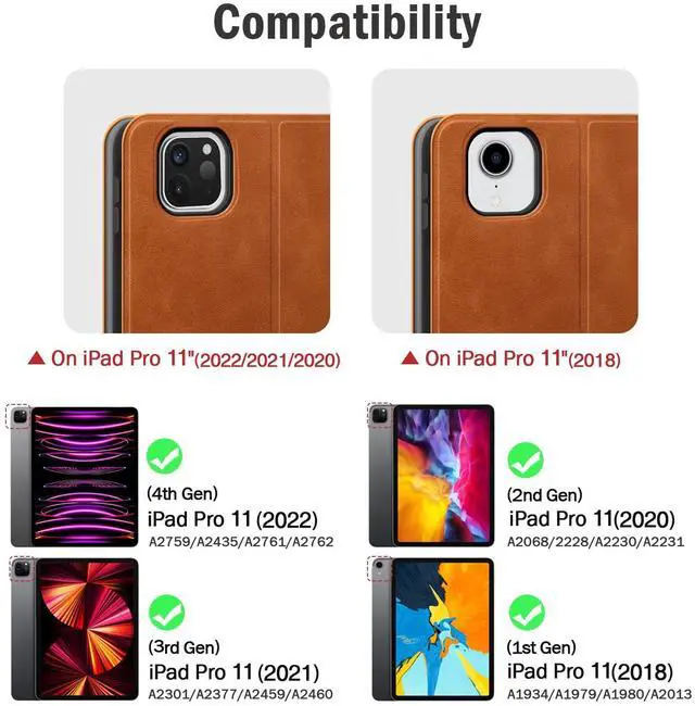 Alt view image 3 of 5 - auaua Case for iPad Pro 11 inch 2022 4th Generation, 3rd/2nd/1st Gen Stand Cover with Pencil Holder, Auto Sleep/Wake Shockproof Smart Cover, PU Leather(Brown)