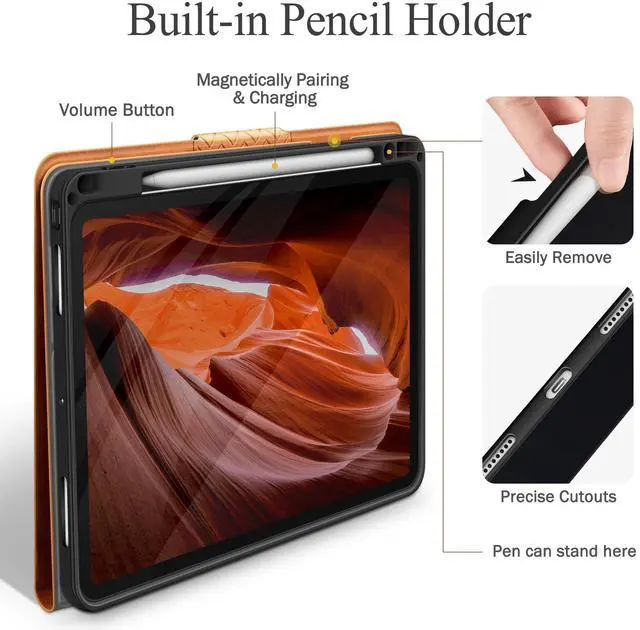 Alt view image 4 of 5 - auaua Case for iPad Pro 11 inch 2022 4th Generation, 3rd/2nd/1st Gen Stand Cover with Pencil Holder, Auto Sleep/Wake Shockproof Smart Cover, PU Leather(Brown)