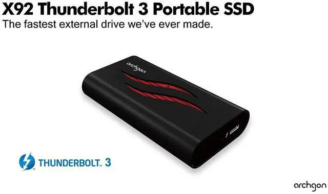 Alt view image 2 of 5 - Archgon 1TB Thunderbolt 3 Certified Aluminum External SSD Portable M.2 PCIe NVMe Solid State Drive with Dual Layer Heatsink Max. Speed up to Read 3400MB/s Model X92 (1TB, Black)