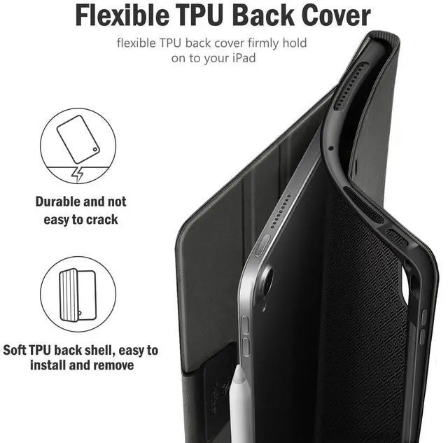 Alt view image 5 of 5 - Antbox Case for iPad Air 11-inch M3 (2025) / M2 (2024), iPad Air 5th/4th Generation 10.9'' Vegan Leather with Pencil Holder Typing Angle Auto Sleep/Wake Muti-Stand (Black)