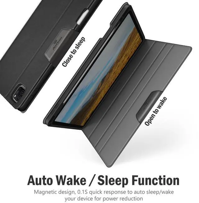 Alt view image 4 of 5 - Antbox Case for iPad Pro 12.9'' 6th Generation (2022) 5th/4th/3rd Generation (2021/2020/2018), Built-in Pencil Holder Auto Sleep/Wake Function PU Leather Smart Cover (Black)