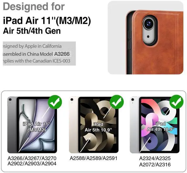Alt view image 2 of 5 - Antbox Case for iPad Air 11-inch M3 (2025) / M2 (2024), iPad Air 5th/4th Generation 10.9'' Vegan Leather with Pencil Holder Typing Angle Auto Sleep/Wake Muti-Stand (Brown)