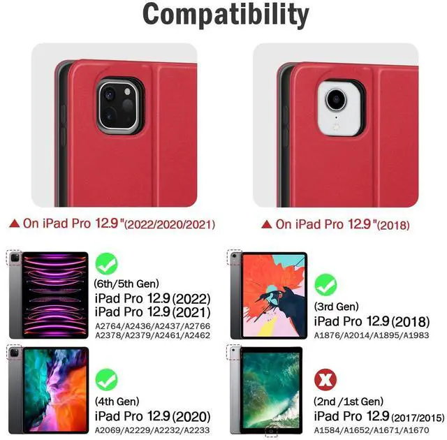 Alt view image 2 of 5 - Antbox Case for iPad Pro 12.9'' 6th Generation (2022) 5th/4th/3rd Generation (2021/2020/2018), Built-in Pencil Holder Auto Sleep/Wake Function PU Leather Smart Cover (Red)