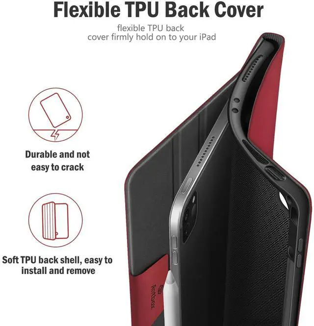 Alt view image 5 of 5 - Antbox Case for iPad Pro 12.9'' 6th Generation (2022) 5th/4th/3rd Generation (2021/2020/2018), Built-in Pencil Holder Auto Sleep/Wake Function PU Leather Smart Cover (Red)