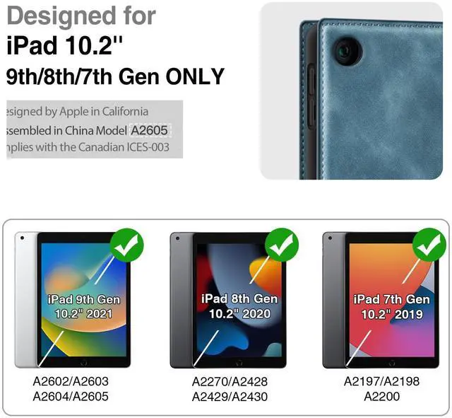Alt view image 2 of 5 - Antbox Case for iPad 9th Generation (2021) iPad 8th/7th Generation with Pencil Holder Auto Sleep/Wake Function PU Leather Smart Cover for iPad 10.2''(Blue)