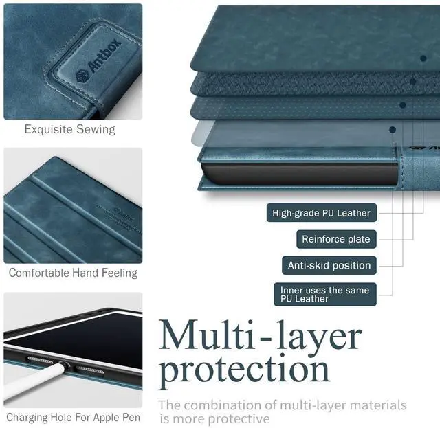 Alt view image 4 of 5 - Antbox Case for iPad 9th Generation (2021) iPad 8th/7th Generation with Pencil Holder Auto Sleep/Wake Function PU Leather Smart Cover for iPad 10.2''(Blue)