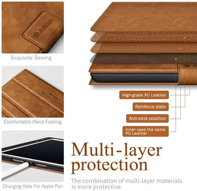 Alt view image 5 of 5 - Antbox Case for iPad 9th Generation (2021) iPad 8th/7th Generation with Pencil Holder Auto Sleep/Wake Function PU Leather Smart Cover for iPad 10.2'' (Brown)