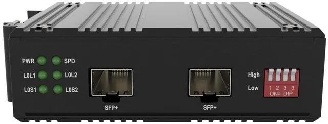 Alt view image 4 of 5 - Extended Temperature Range 10G SFP+ to SFP+ Fiber to Fiber Media Converter - DIN Rail - 10G OEO 3R Transparent Repeater - 2 x Open SFP+ Slots - Supports 10GB SFP+ or 1GB SFP's - Without Transceivers