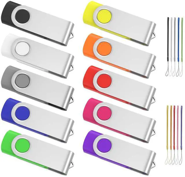 Main image of ABLAZE 64GB Flash Drive 10 Pack, USB 2.0 Memory Stick with Lanyards Swivel Thumb Drives Bulk 64GB Pendrive U Disk for Data Storage (Mixcolors)