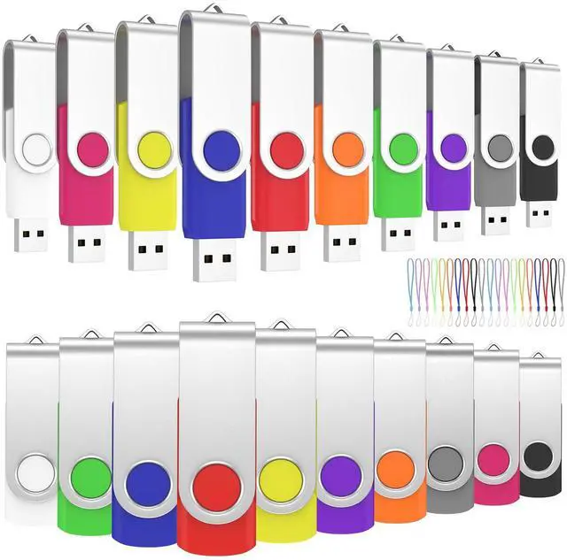 Main image of ABLAZE Flash Drives 4GB 20 Pack, USB 2.0 Thumb Drive Bulk with Lanyards Swivel Memory Stick U Disk 4GB Pendrive USB Pack (Mixcolors)