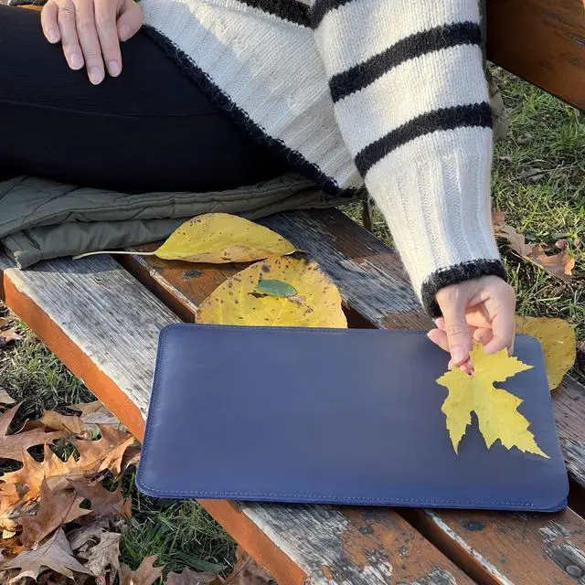 Alt view image 3 of 5 - Leather Case for MacBook Air 2018-2024 M1 M2 M3 Chip Sleeve Soft Bag Handmade for 13-inch MacBook Air, MacBook Pro, Blue Vertical