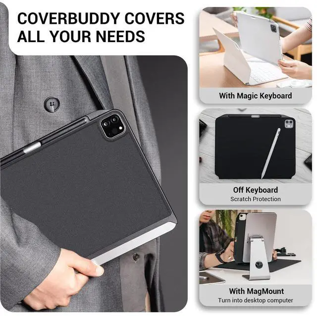 Alt view image 5 of 5 - SwitchEasy CoverBuddy Case for 2018-2022 11" iPad Pro / 2020-2022 10.9" iPad Air 4 & 5 with Pencil Holder - Works with Magic Keyboard, Smart Keyboard Folio (Keyboard Not Included) - White