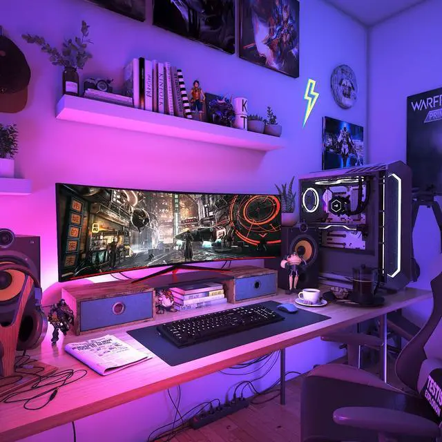 Alt view image 5 of 5 - WESTREE Dual Monitor Stand Riser with Two Drawers, Extra Large Storage for 2 Monitors, Desktop Oraganizer Computer,Laptop,Screen,Printer,TV