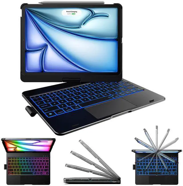 Main image of typecase Touch Keyboard Case for iPad Air 11-inch (M3 2025 / M2 2024)& iPad Pro 11(4th/3rd/2nd/1st Gen):Multi-Touch Trackpad & 11 Colors Backlight&360°Rotatable,Thin & Light for iPad Air 5/4 Gen,Black