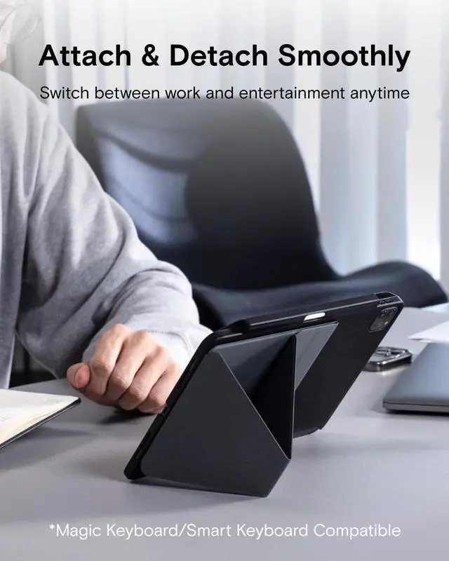 Alt view image 3 of 5 - MOFT Snap Tablet Stand Holder, Foldable and Adjustable in Portrait/Landscape, Ultra-Slim Design Ipad Stand for Desk, Compatible with iPad Pro iPad Air 9.7" and Larger Tablets, Cool Grey