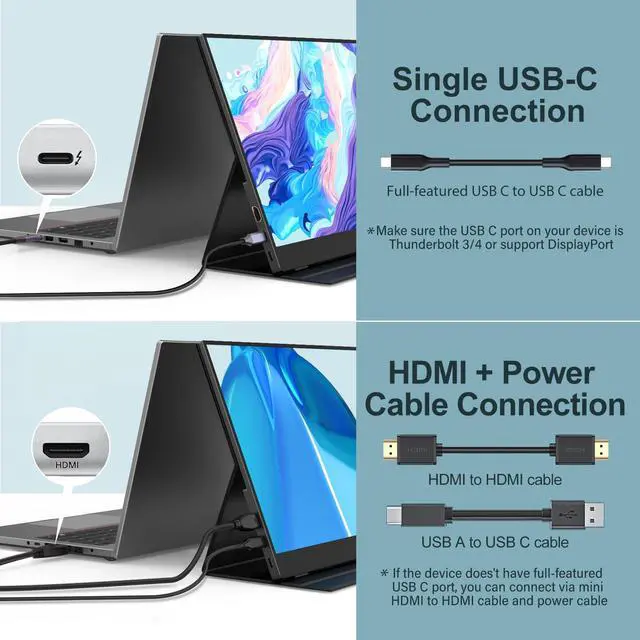 Alt view image 2 of 5 - InnoView Portable Monitor, 15.6 Inch FHD 1080P HDMI USB C Second External Monitor for Laptop, Desktop, MacBook, Phones, Tablet, PS5/4, Xbox, Switch, Built-in Speaker with Protective Case