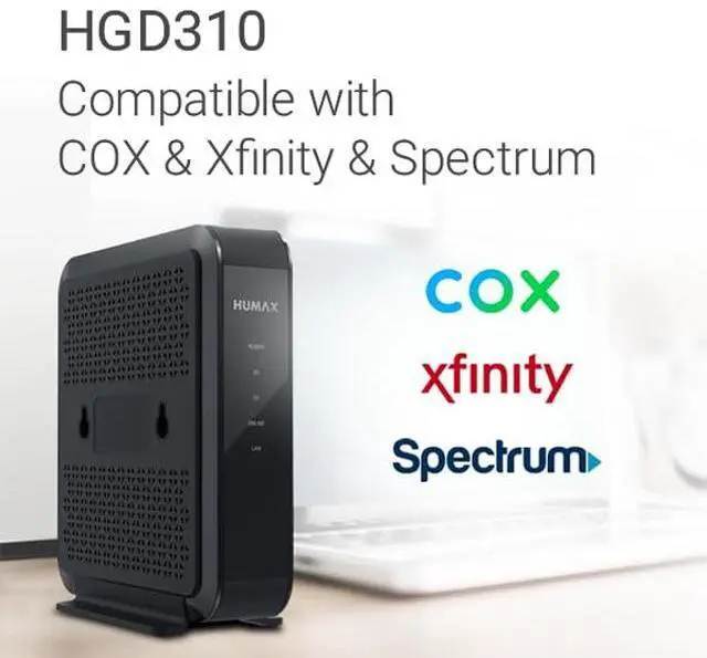 Alt view image 2 of 5 - HUMAX HGD310 - DOCSIS 3.1 Cable Modem, Pairs with Any WiFi Router or Mesh WiFi, Approved for COX & Xfinity & Spectrum, Black, Max Internet Speed Plan 2000 Mbps