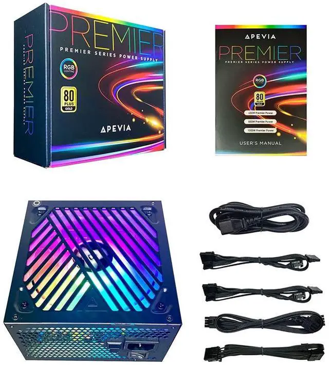 Alt view image 4 of 5 - Apevia ATX-PM1000W Premier 1000W (No PCIe 5.0 & No Gen 5 12VHPWR Cable) 80+ Gold Active PFC ATX Semi-Modular Gaming Power Supply with 366 RGB Modes