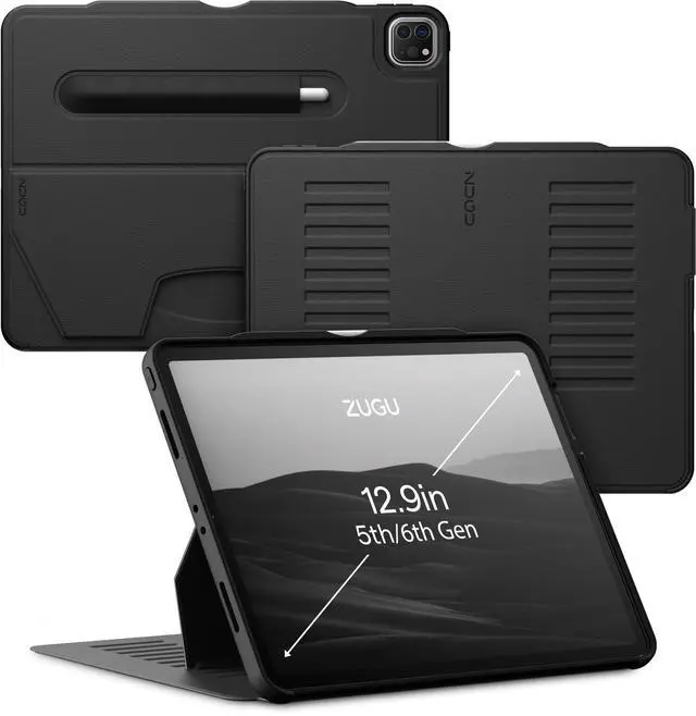 Main image of ZUGU Case for iPad Pro 12.9 Case 5th / 6th Generation Stand 2021/2022, Slim Protective Cover with Wireless Apple Pencil Charging, Magnetic Stand & Sleep/Wake Magnetic Cover, Stealth Black