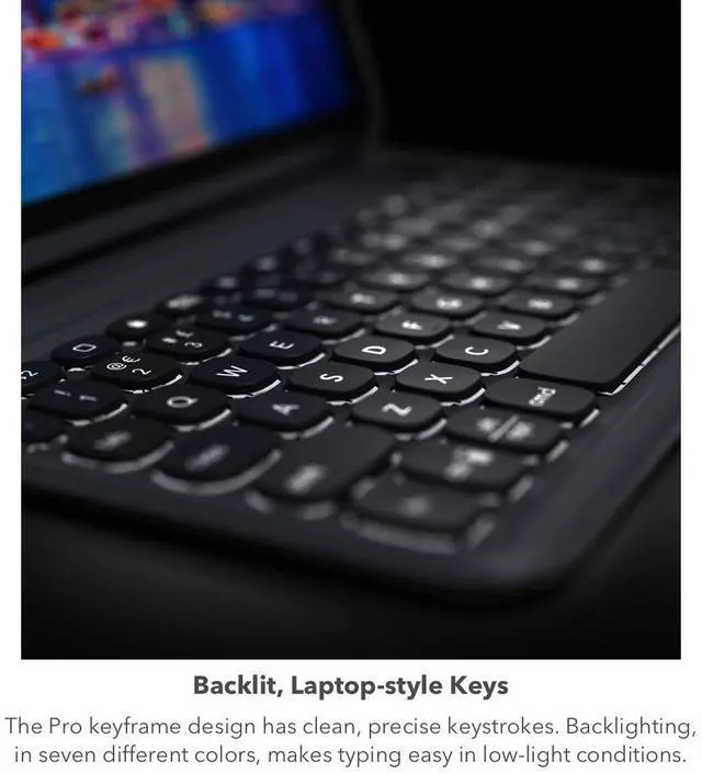 Alt view image 3 of 5 - ZAGG Pro Keys Detachable Case and Wireless Keyboard for Apple iPad Pro 12.9, Multi-Device Bluetooth Pairing, Backlit Laptop-Style Keys, Apple Pencil Holder, 6.6ft Drop Protection - Charcoal