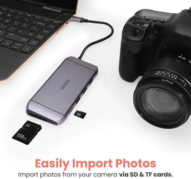 Alt view image 5 of 5 - 9-in-1 USB-C Hub Docking Station - 4K HDMI, VGA, Ethernet, SD, 60W Power Delivery | Travel Ready for Laptops