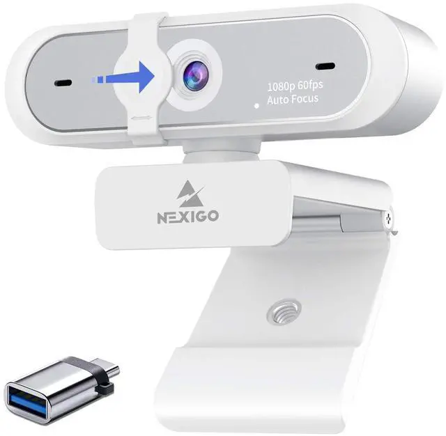 Main image of 1080P 60FPS Webcam with USB C Adapter, NexiGo AutoFocus USB Web Camera with Microphone, Privacy Cover, Thunderbolt 3 to USB 3.0 Adapter, for Zoom/Skype/Teams Online Teaching, Laptop MAC PC Desktop