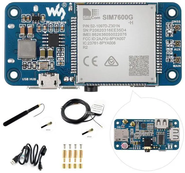 Main image of Waveshare SIM7600G-H 4G HAT (B) for Raspberry Pi Supports LTE Cat-4 4G/3G/2G GNSS Positioning Global Band