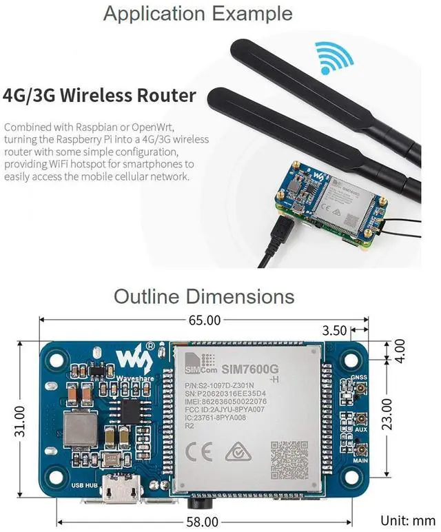 Alt view image 5 of 5 - SIM7600G-H 4G HAT Module for Raspberry Pi and PC,Support LTE Cat-4 4G 3G 2G Communication and GNSS Positioning,Global Band,up to 50Mbps Uplink, 150Mbps Downlink