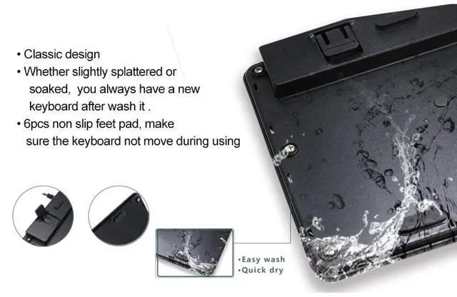 Alt view image 5 of 5 - BoxWave Keyboard Compatible with HP Elite x2 1013 G3 Notebook PC - AquaProof USB Keyboard, Washable Waterproof Water Resistant - Jet Black