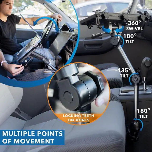 Alt view image 4 of 5 - Mount-It! Laptop Vehicle Mount | No-Drill Computer Mounting Bracket for Front Passenger Seat | Sturdy and Full Motion Lockable Joints, Fits Laptops Up to 17"