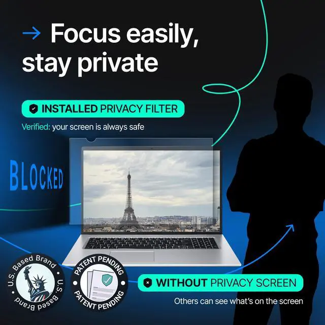 Alt view image 2 of 5 - VINTEZ 14 Inch 16:10 Privacy Screen for Computer Monitor and Laptop - Anti Glare Protector Film Blue Light Filter Eye Protection - Computer Screen Privacy Shield, [1 Pack]