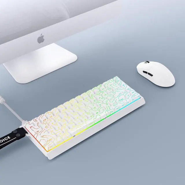 Alt view image 2 of 5 - MCHOSE ACE 68 60% Mechanical Gaming Keyboard Wired Rapid Trigger Hall Effect Keyboard Magnetic Switch Hyper-Fast Adjustable Actuation, 8000Hz, Hot Swap RGB PC MAC Laptop (White Topographic TTC Uranus)